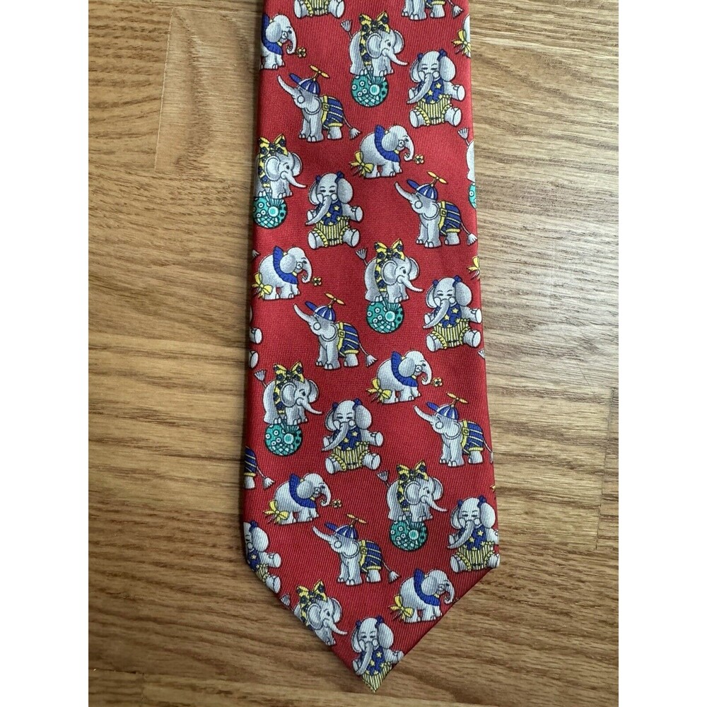 Phoenix 1850 Tie 100% Silk  Neck Tie Elephants Red‎ 3.5” X 58" NWOT German